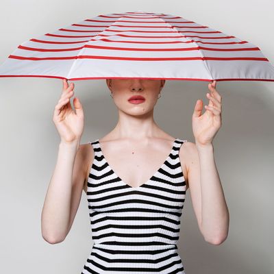 Gifts - Micro-umbrella, 100% recycled fabric, sorbet pink stripes - MARCELLE - ANATOLE