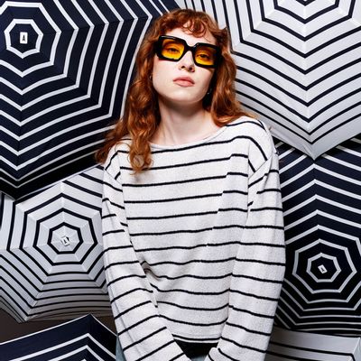 Gifts - Compact umbrella - Navy Blue & Ivory Stripes - Pablo - ANATOLE