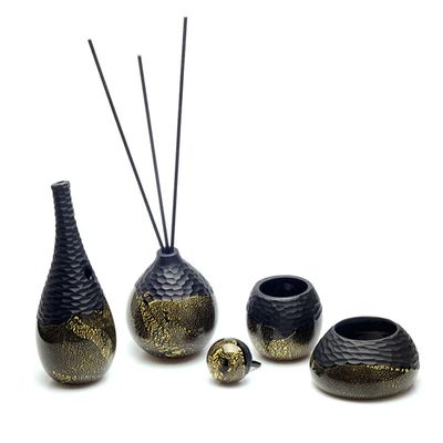 Objets design - Décoration - Set 4 pièces Murano Noir et feuille d'or - MILODINA