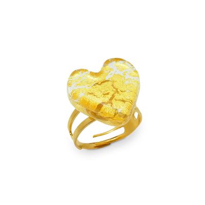 Bijoux - Bague ORUS COEUR en verre de Murano - Doré - MILODINA