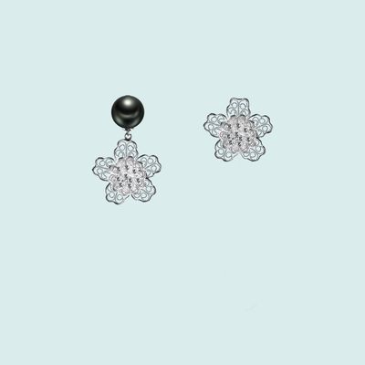 Bijoux - Boucles d'oreilles en filigrane Blossoms en perles de Tahiti. - WEI YEE INTERNATIONAL LIMITED