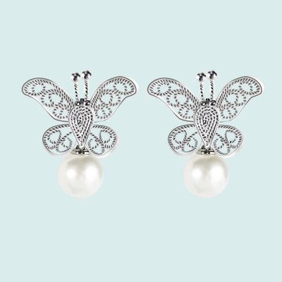 Jewelry - Dancing Butterflies Silver Filigree Akoya Pearl Earrings. - WEI YEE INTERNATIONAL LIMITED