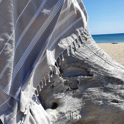 Bath towels - ORGANIC COTTON TOWEL - HAMMAM Collection - Color WHITE & TAUPE - KARAWAN AUTHENTIC