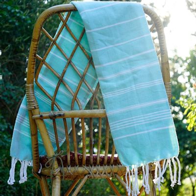Serviettes de bain - FOUTA EN COTON BIOLOGIQUE - COLLECTION HAMMAM- Couleur BLANC & MENTHE - KARAWAN AUTHENTIC