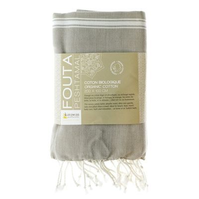 Bath towels - ORGANIC COTTON TOWEL - HAMMAM Collection - Color WHITE & TAUPE - KARAWAN AUTHENTIC
