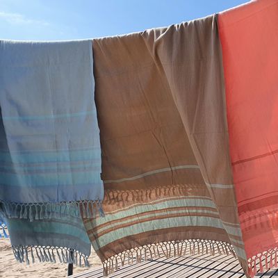 Bath towels - WOVEN ORGANIC COTTON FOUTA - GARDEN COLLECTION - EARTH COLOR - KARAWAN AUTHENTIC