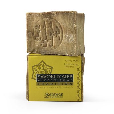Soaps - TRADITIONAL ALEPPO SOAP - 92% OLIVE OIL AND 8% BAY LEAF OIL - AS A BAND - KARAWAN AUTHENTIC