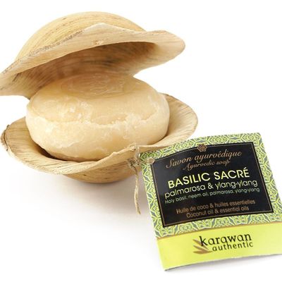 Savons - SAVON SOLIDE AYURVEDIQUE - BASILIC SACRÉ - GRAND FORMAT - KARAWAN AUTHENTIC