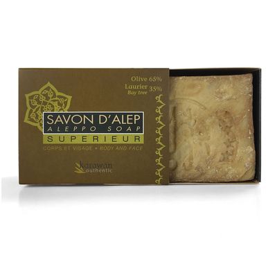 Savons - SAVON D'ALEP SUPERIEUR - HUILE D'OLIVE ET DE LAURIER 35% - EN BOÎTE - KARAWAN AUTHENTIC