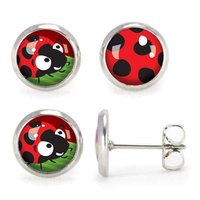 Bijoux - Puces d’oreilles Enfant Coccinelle / Pois - Argent - LES MINIS D'EMILIE