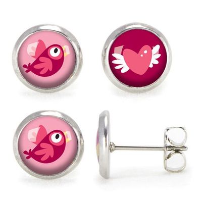 Bijoux - Puces d’oreilles Enfant Oiseau / Coeur Ailé - Argent - LES MINIS D'EMILIE