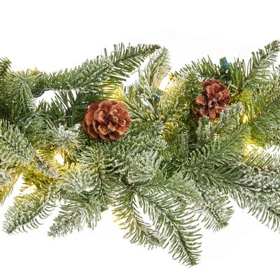 Autres décorations de Noël - 100LED L.FLOCK PINE/PINEC.GARLAND GRN 180CM 115t - GOODWILL M&G