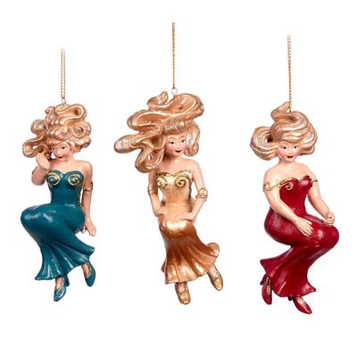 Other Christmas decorations - + MASQ.SWIRLY HAIR LADY ORN ASS/3 BLU/GLD/RD 13CM - GOODWILL M&G