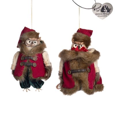 Autres décorations de Noël - FABR.TART.OWL COUPLE ORN ASS/2 RD/CRM 20CM - GOODWILL M&G