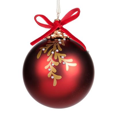 Autres décorations de Noël - GLSS PORC.MISLETOE/BOW BALL RD 10CM handm. - GOODWILL M&G