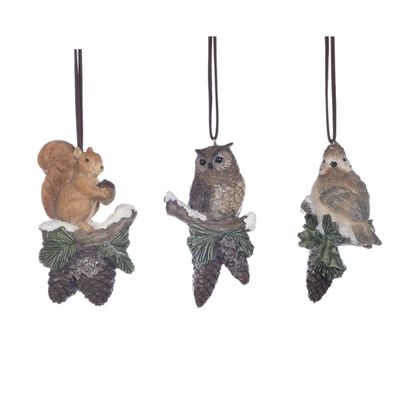 Other Christmas decorations - SQUIRREL/BIRD ON PINEC.ORN ASS/3 BRWN/GRN 11CM - GOODWILL M&G