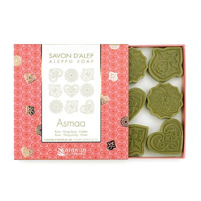 Cadeaux - SAVONS D’ALEP PARFUM FLORAL - ÉCRINS DORÉS À L’OR CHAUD -  ASMAA - COFFRET CADEAU - KARAWAN AUTHENTIC