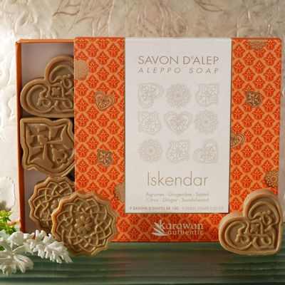 Gifts - ALEPPO SOAPS WITH CITRUS FLAVOR - BOXES GILDED WITH HOT GOLD - ISKENDAR - GIFT BOX - KARAWAN AUTHENTIC
