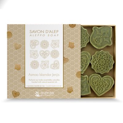 Gifts - ALEPPO SOAPS WITH 3 SCENTS - HOT GOLD PLATED CASES - GIFT BOX - 9x10G - KARAWAN AUTHENTIC