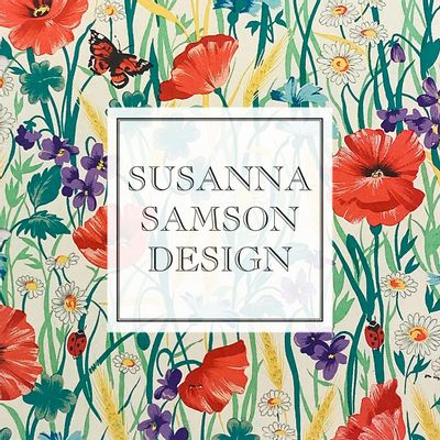 Design textile et surface - Aquarelle vintage peinte à la main Prairie d'été avec papillon - SUSANNA SAMSON  DESIGN