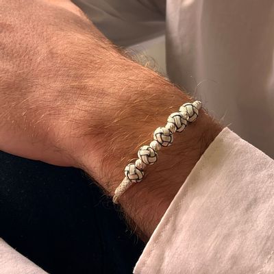Bracelets - BRACELET 5 NOEUDS BLANCS - ARGENT ET ARGENT OXYDÉ - FAIT MAIN - HOMME & FEMME - KARAWAN AUTHENTIC