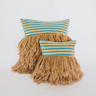 Fabric cushions - Cushion in Nigerian silk fabrics/IRIDESCENT CAPE BLUE/ANDES SAND - IFSTHETIC