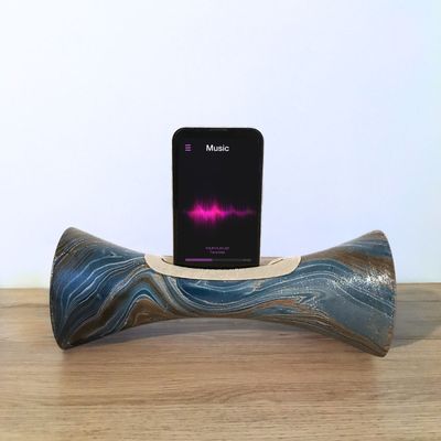 Speakers and radios - Dark blue marble speaker with mango wood - COCOONME