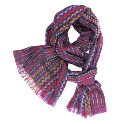 Travel accessories - Midi cotton silk scarf - zigzig seismic - multicolored purple - SOPHIE GUYOT SILKS
