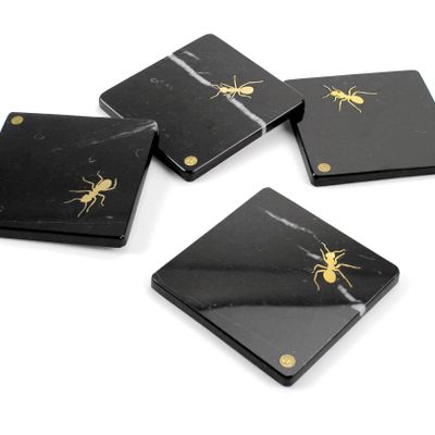 Platter and bowls - Square Coasters Ants in marquina marble - ATELIER BARBERINI & GUNNELL