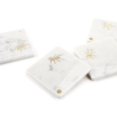 Platter and bowls - Square Coasters Ants in white Carrara marble - ATELIER BARBERINI & GUNNELL