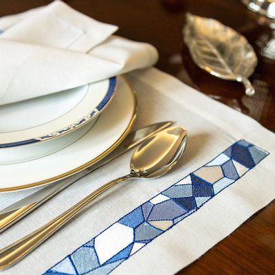 Table linen - Ghiaccio Mosaic Embroidered Linen Placemat Set - 22 MAGGIO ISTANBUL