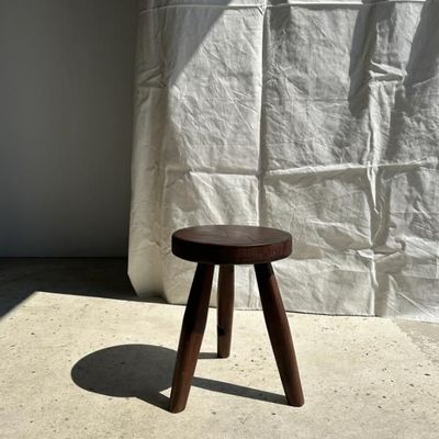 Stools - Small brown solid wood stool with circular seat - LIEBLING'S - OFFICE OBJETS