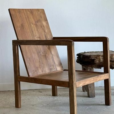 Armchairs - Large armchair in natural wood (teak) minimalist design - OFFICE OBJETS