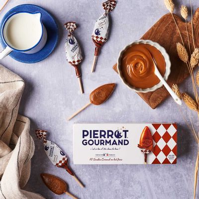 Candy - Case of 10 caramel fresh milk lollipops - PIERROT GOURMAND