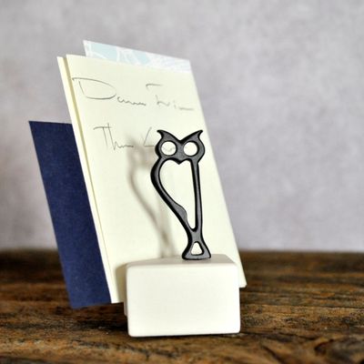 Sculptures, statuettes and miniatures - Card holder, Bronze Statuette Owl of Athena. - MATTER.