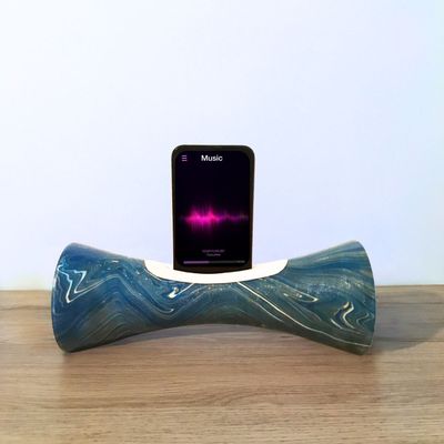 Speakers and radios - Light blue marble speaker with mango wood - COCOONME