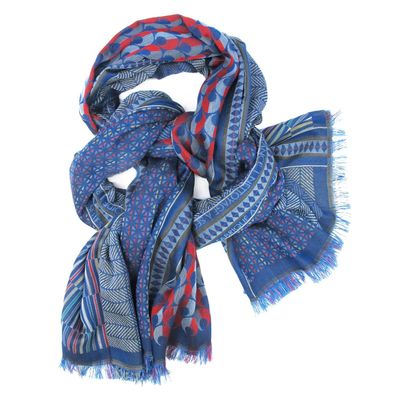 Throw blankets - Écharpe maxi coton soie - macro micro - bleu électrique multicolore - SOPHIE GUYOT SILKS