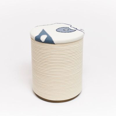 Ottomans - Embroidered blue stool - GALERIE STÉPHANIE COUTAS