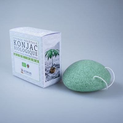 Cosmétiques - EPONGE KONJAC BIOLOGIQUE ENRICHIE À L'ALOE VERA - EN BOITE - KARAWAN AUTHENTIC