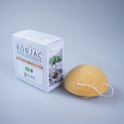 Cosmétiques - EPONGE DE KONJAC BIOLOGIQUE ENRICHIE AU CURCUMA - EN BOÎTE - KARAWAN AUTHENTIC