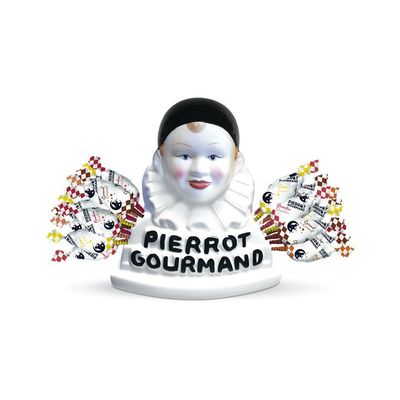 Confiserie - Coffret gourmandise : Buste Pierrot Gourmand + étui de 40 sucettes assorties - PIERROT GOURMAND