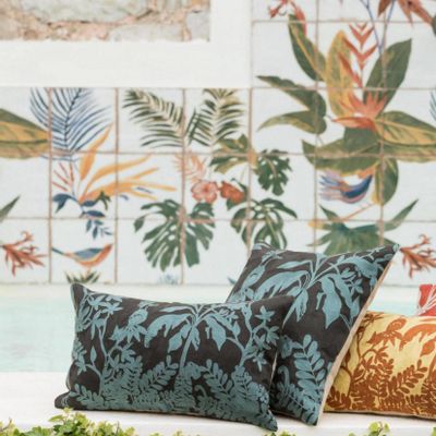 Cushions - Embroidered Cushion Raki Carbone 30 X 50 - MAISON VIVARAISE - SDE VIVARAISE WINKLER