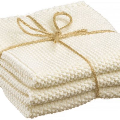 Torchons textile - Lot de 3 essuie-mains tricotés Izan recyclés Ecru 25 x 25 - MAISON VIVARAISE – SDE VIVARAISE WINKLER