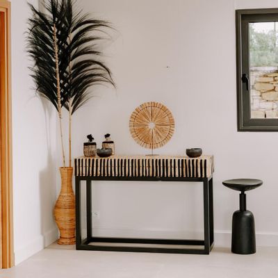 Console table - BAZIL - Black teak wood console with black iron legs - HYDILE