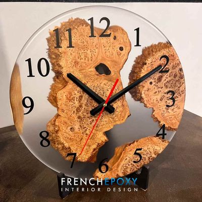 Clocks - Transparent blue epoxy resin and solid maple clock - FRENCH EPOXY