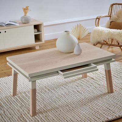 Coffee tables - 1-drawer coffee table in solid wood - 100 cm / 39.4" - MON PETIT MEUBLE FRANÇAIS