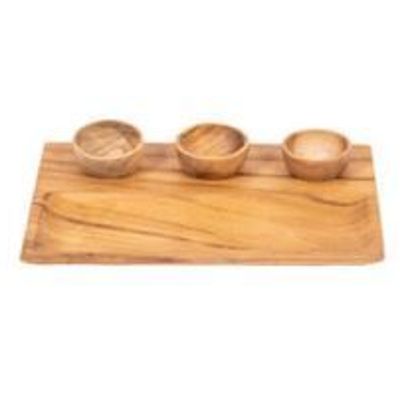 Platter and bowls - SHUSH - Snack tray with 3 small teak bowls - HYDILE