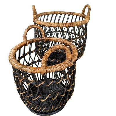 Caskets and boxes - Set of 2 round baskets in rattan and abaca BRHLB BLACK - BALINAISA