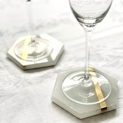 Platter and bowls - Brass - Hexagonal marble coaster with brass - PISTORE MARMI