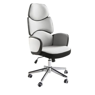 Fauteuils - Siège de bureau pivotant tissu gris clair et pvc blanc brillant - ANGEL CERDÁ